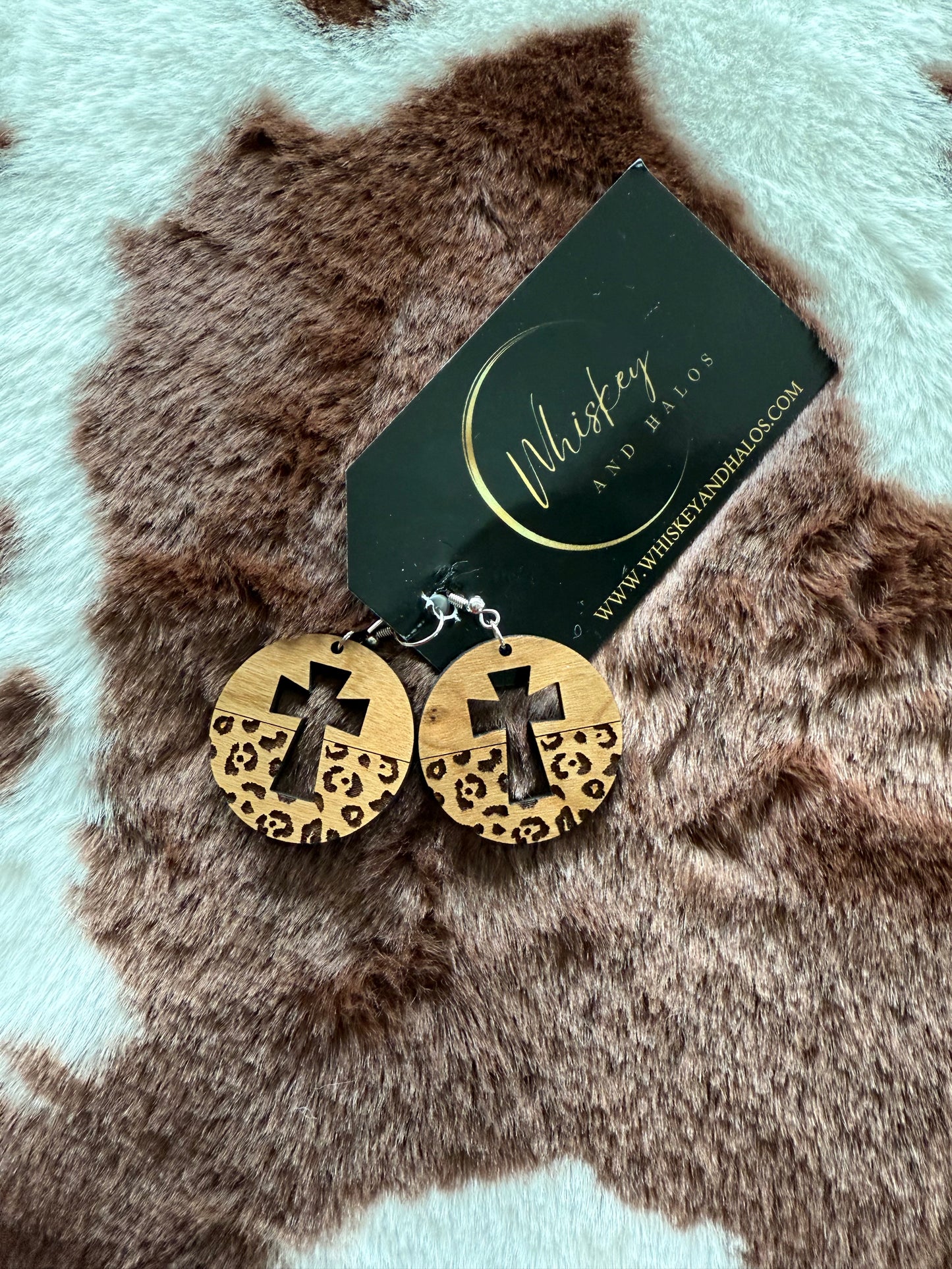 Leopard Cross Earrings