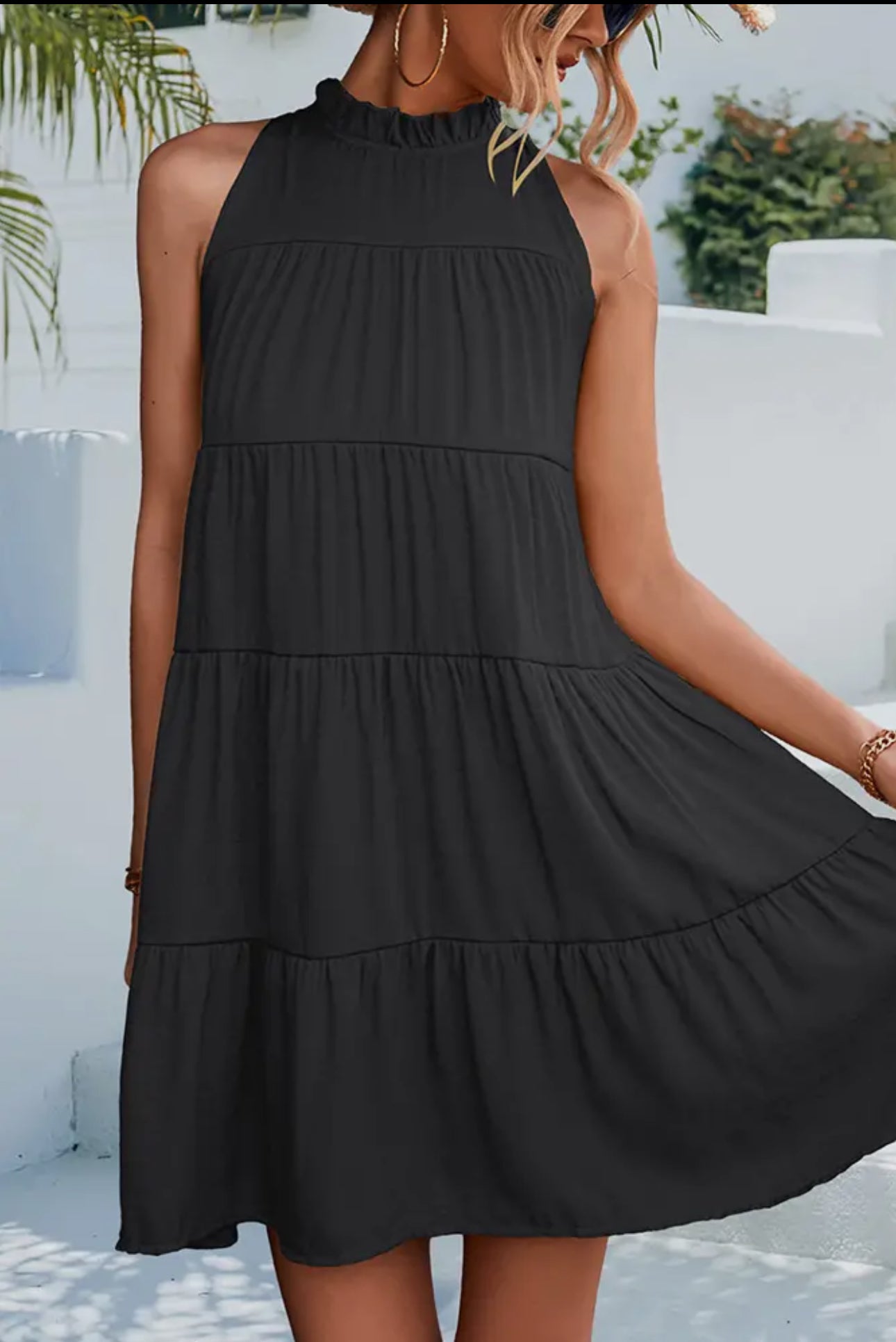 Sleeveless Pleated Ruffle Dress