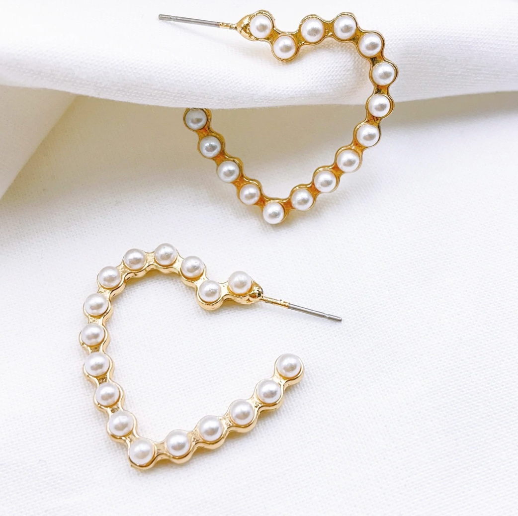 Pearl Heart hoop earrings